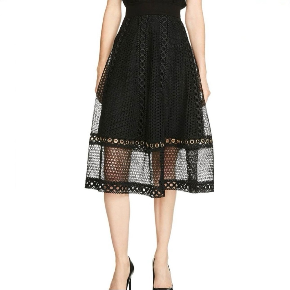 Maje Jenner Black Eyelet Lace Midi Skirt